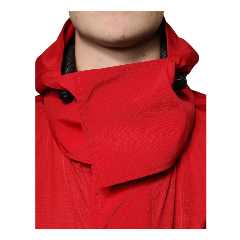 Dolce & Gabbana Rode Hooded Parka Jas met Logo Red Heren