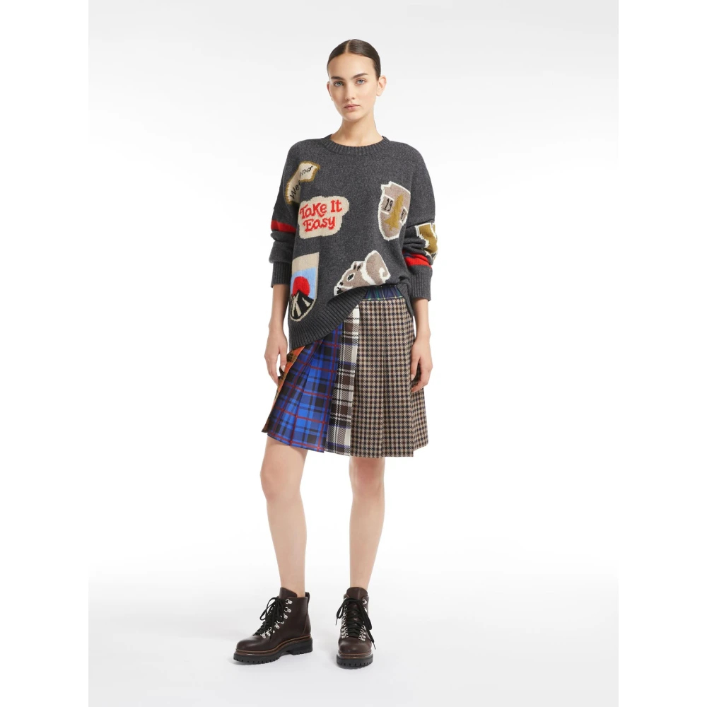 Max Mara Weekend Patchwork Wollen en Katoenen Minirok Multicolor Dames
