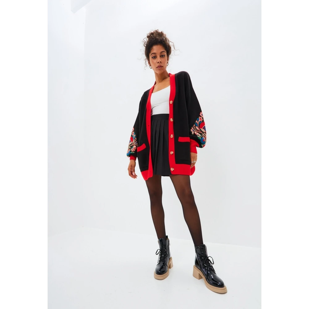 Cesare Gaspari Puffy Sleeve Cardigan Black Dames