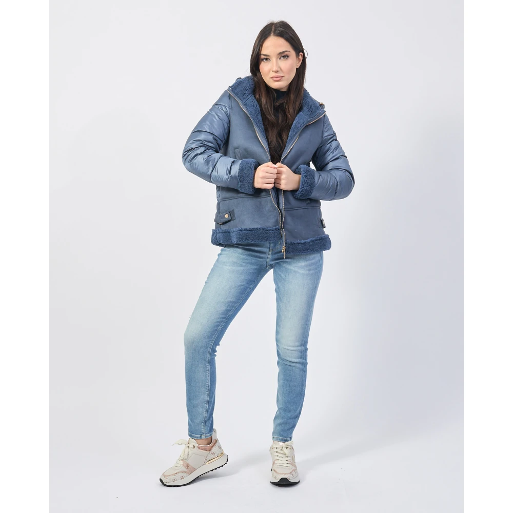 YES ZEE Blauwe Avion Jas met Pluche Inzetstukken Blue Dames
