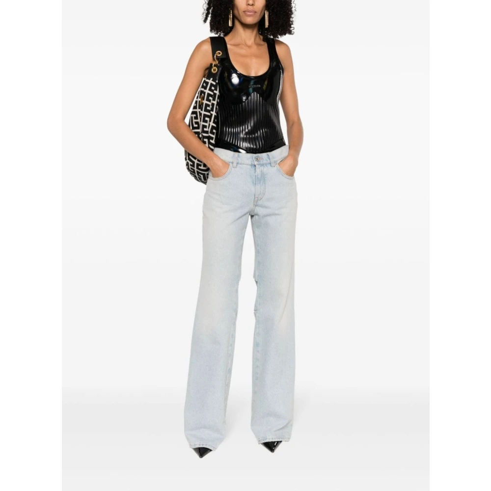 Mugler Zwarte Glanzende Stretch Top Black Dames