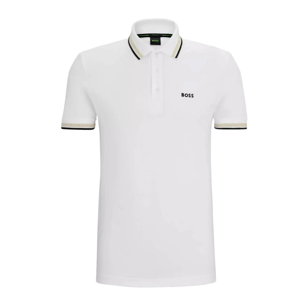 Hugo Men's White Contrast Logo Polo Shirt Paddy Model