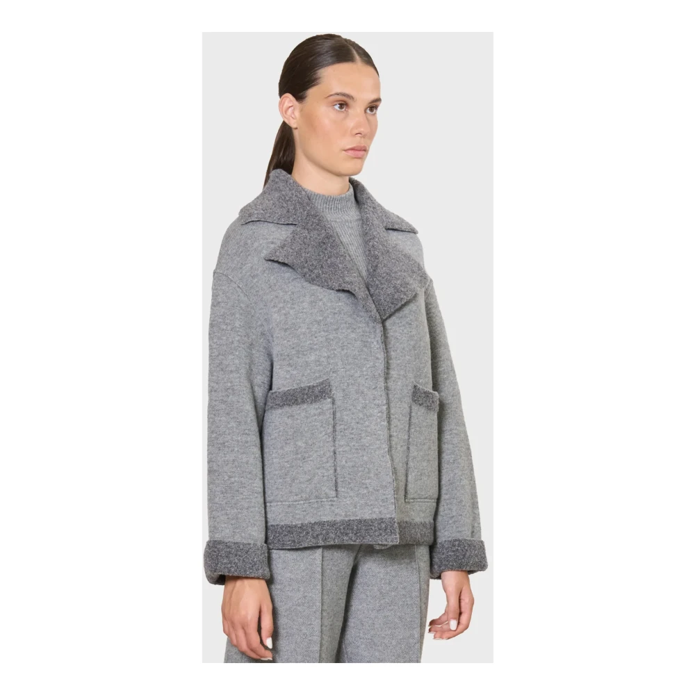 Windsor Oversized Gebreide Shearling Jas Gray Dames