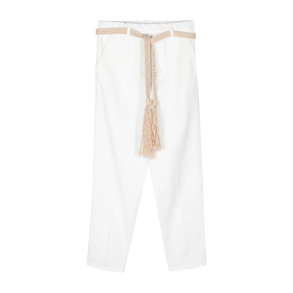 Alysi Witte katoenen broek met gerimpeld detail White Dames