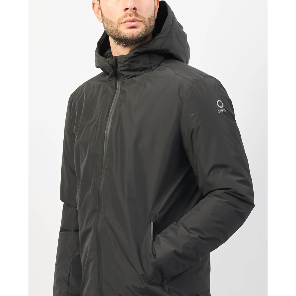 Suns Zwarte Gewatteerde Jas met Fluorescerende Details Black Heren