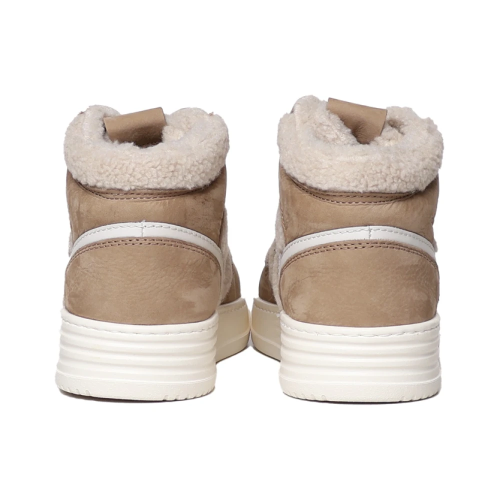 Hogan Beige Nubuck Sneakers met Faux Fur Inzetstukken Beige Dames