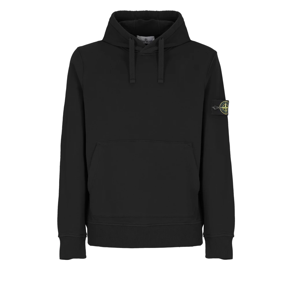 Stone Island Zwarte Katoenen Hoodie met Logopatch Black Heren