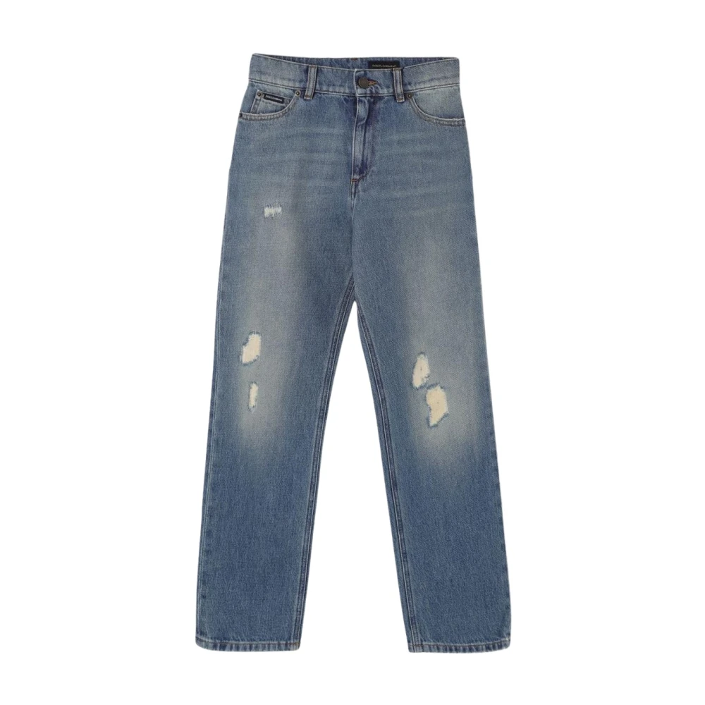 Dolce & Gabbana Unisex Blue Multicolor Distressed Denim Jeans