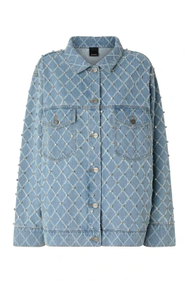 Denimjacka med diamant- och strassmotiv