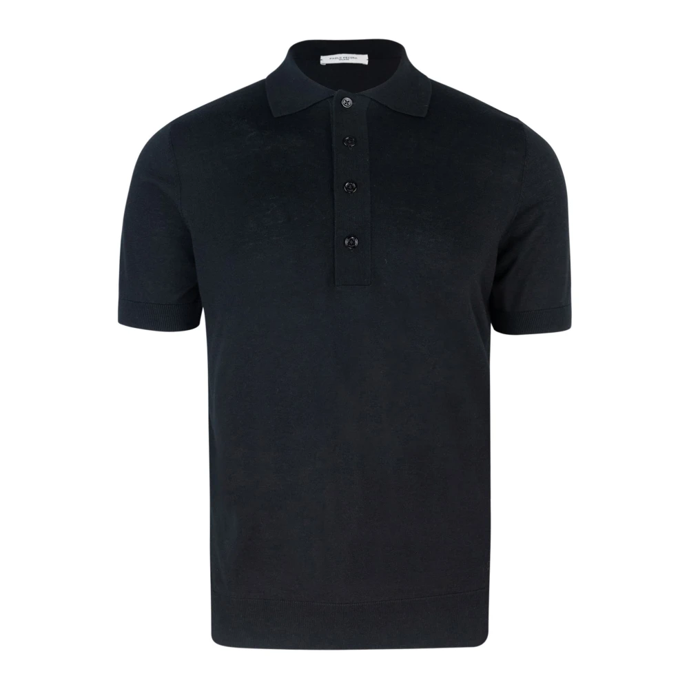 Paolo Pecora Men's Black Polo Shirts, 2XL, Ribbed Polo Shirt Silk Cotton