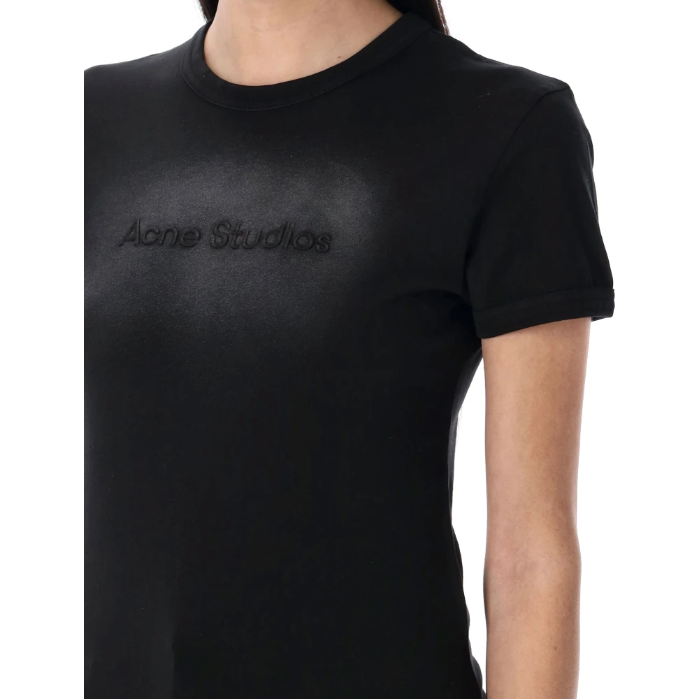 Acne Studios Faded Black Logo T-Shirt Stijlvolle Pasvorm Black Dames