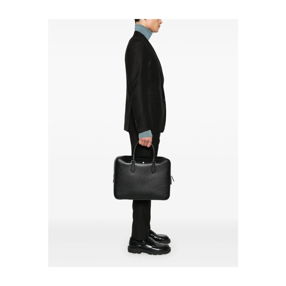 Montblanc Zwarte Getextureerde Leren Zakelijke Tas Black Heren