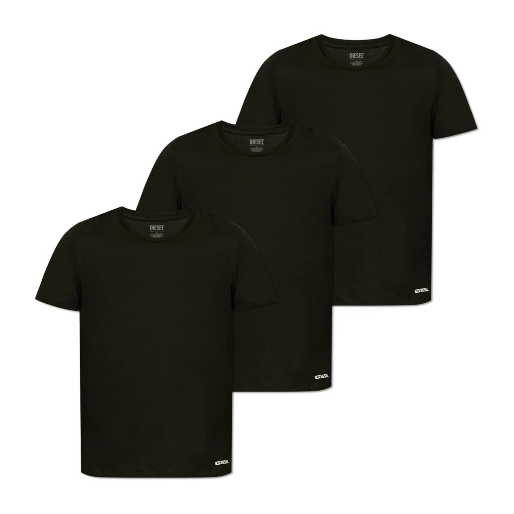 Diesel Mannelijk Zwart Tops Heren, S, Katoen, Driepak T-Shirts