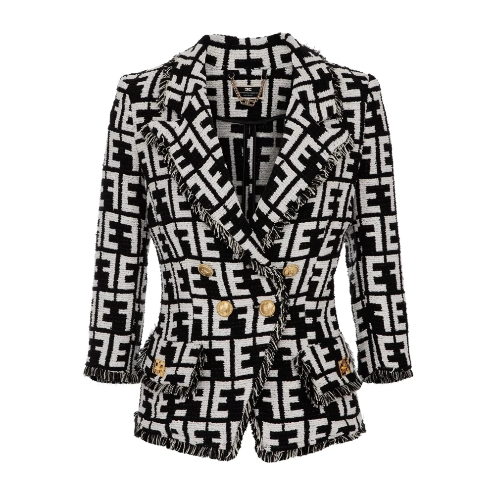Elisabetta Franchi "Jacquard Tweed Jas voor een Stijlvolle Look" Black Dames