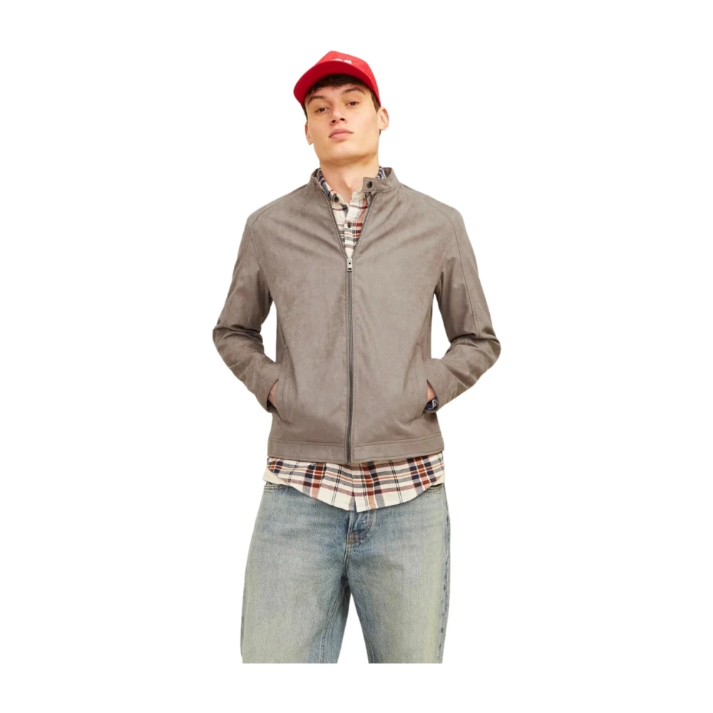 jack & jones Suède Bikerjack met ritssluiting Gray Heren