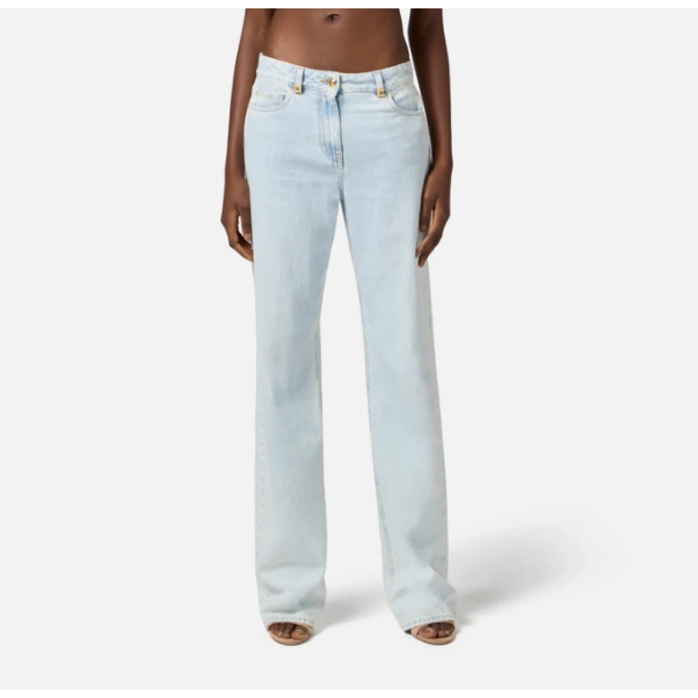 Elisabetta Franchi Heldere Blauwe Flared Leg Jeans met Juweel Details Blue Dames