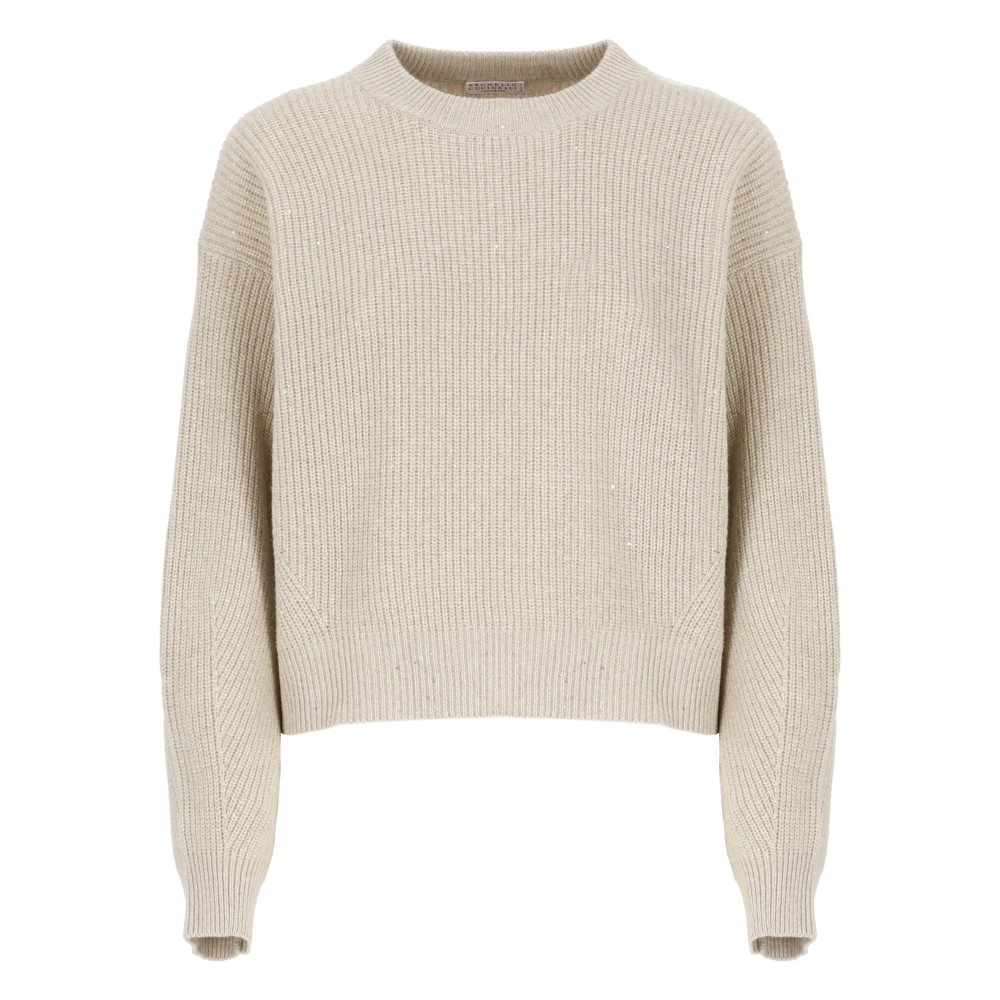 BRUNELLO CUCINELLI Paillet Crew Neck Sweater Beige Dames