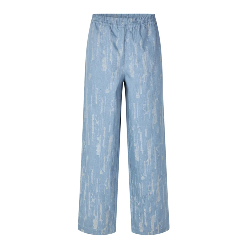 Lollys Laundry Women's Blue Wide Trousers, M, Stylish Deconstructed Denim Trousers