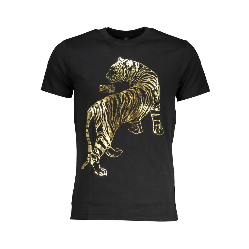Cavalli Class Zwart Katoenen T-shirt met Print Logo Black Heren