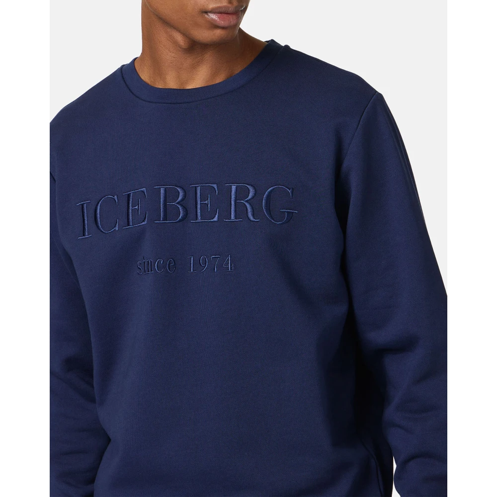 Iceberg Slim fit blauwe sweatshirt van katoen met logo borduursel Blue Heren