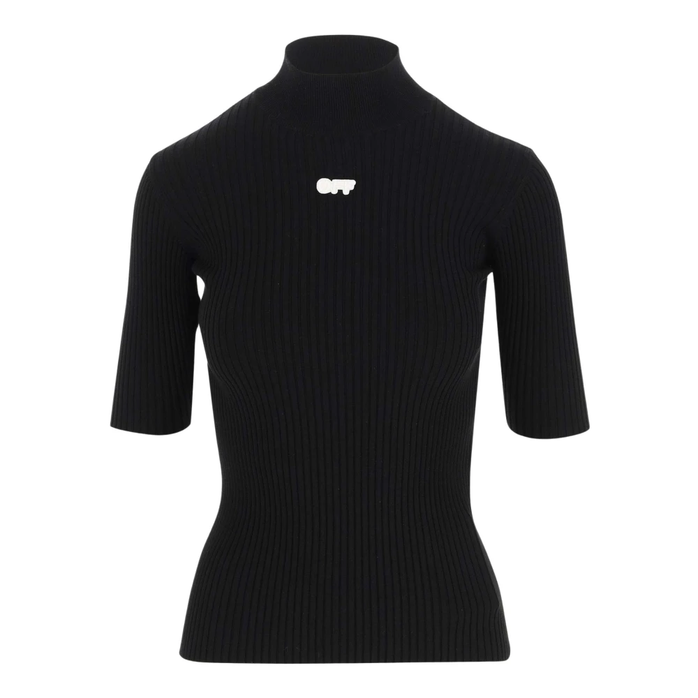 Off White Zwarte Pullover van Stretch Wol met Hoge Hals en Logo Detail Black Dames