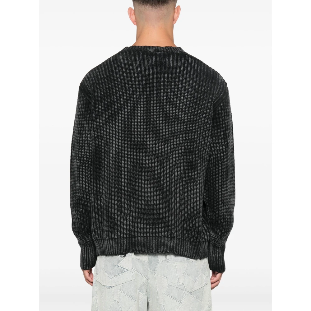 Avant Toi Geribbelde Crew Neck Sweaters Black Heren