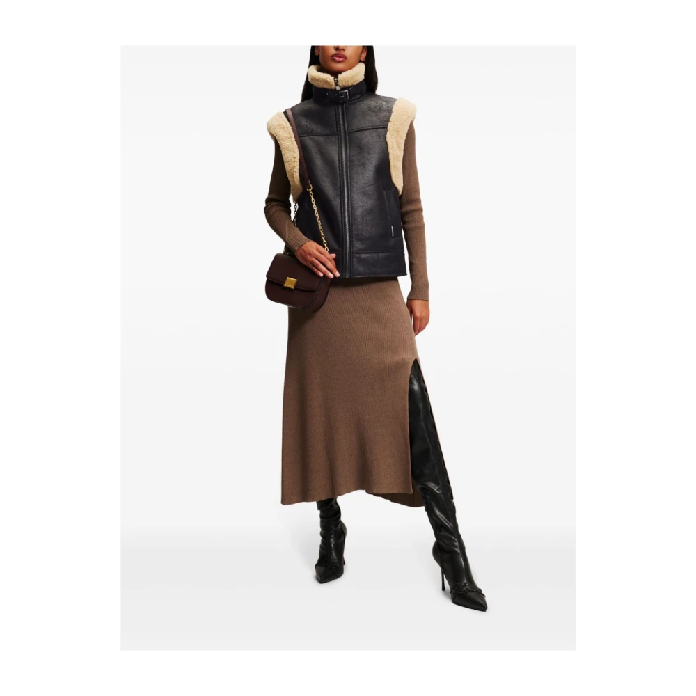 Karl Lagerfeld Zwart Vest Schaapskrullen Beige Voering Black Dames