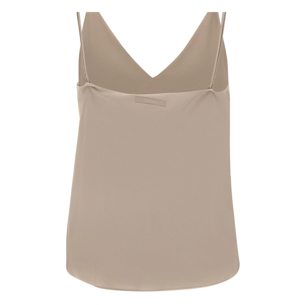 Calvin Klein Taupe Crepe de Chine V-Hals Top Beige Dames