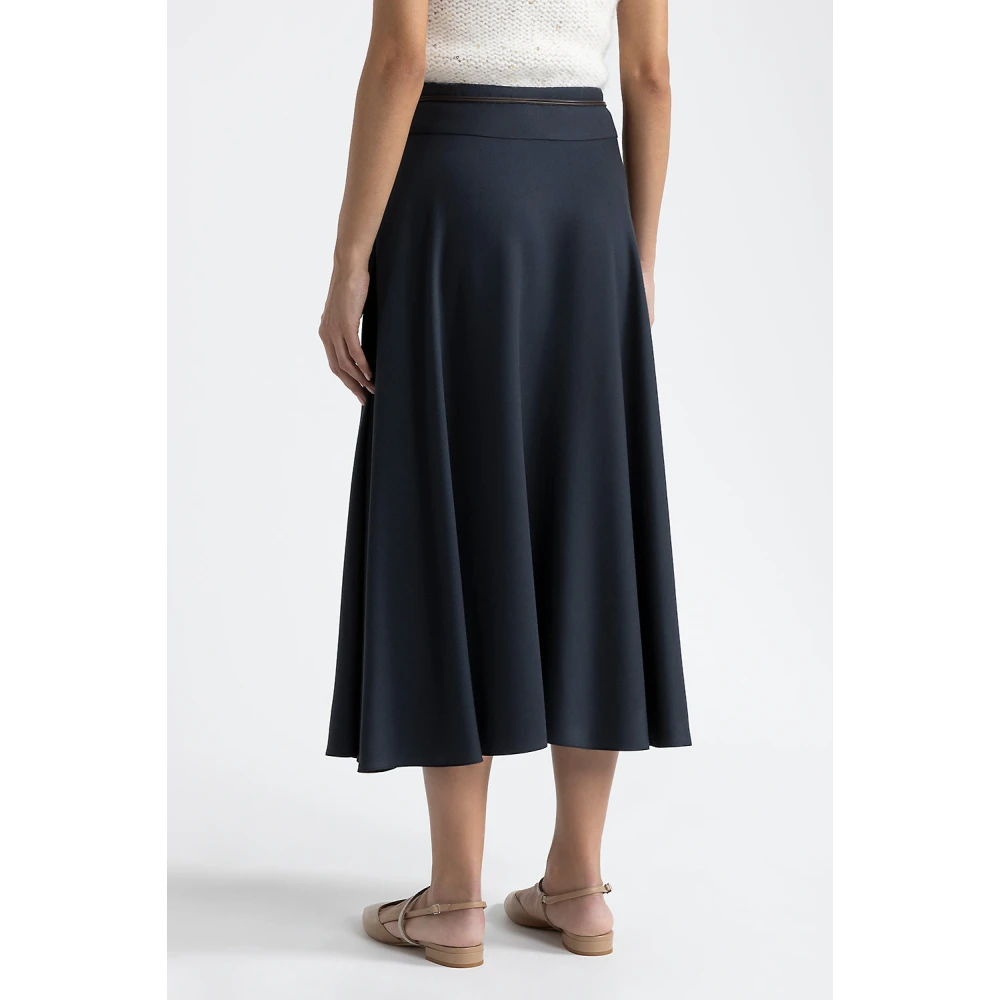 PESERICO Wollen en viscose twill lange rok met riem Blue Dames