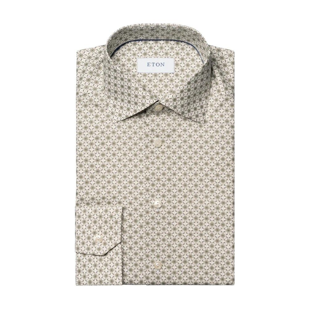 Eton Geometrische Handtekening Twill Shirt Print Beige Heren