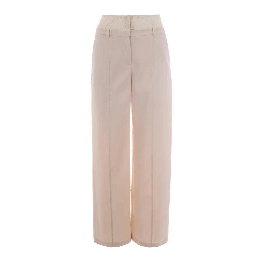 Patrizia Pepe Kvinno Beige Byxor Dam, L, Polyester, Palazzobyxor Med Spetslinning