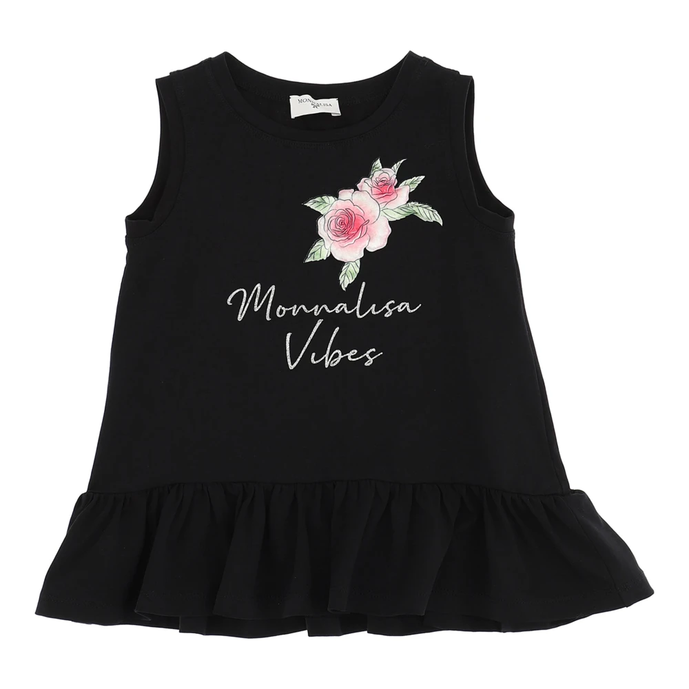 Monnalisa Girls Black Dresses, 2 Y, Tank Top With Ruches