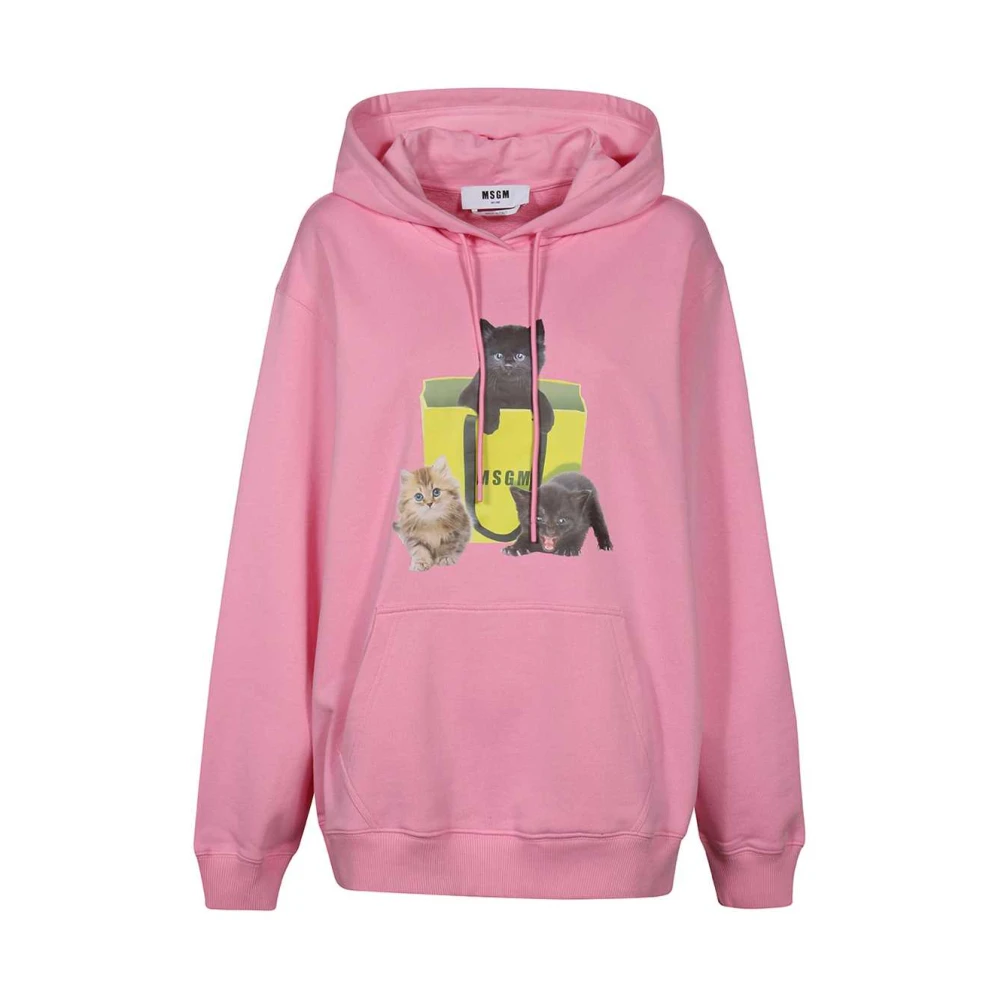 Msgm Katoenen Hoodie met Frontprint Pink Dames