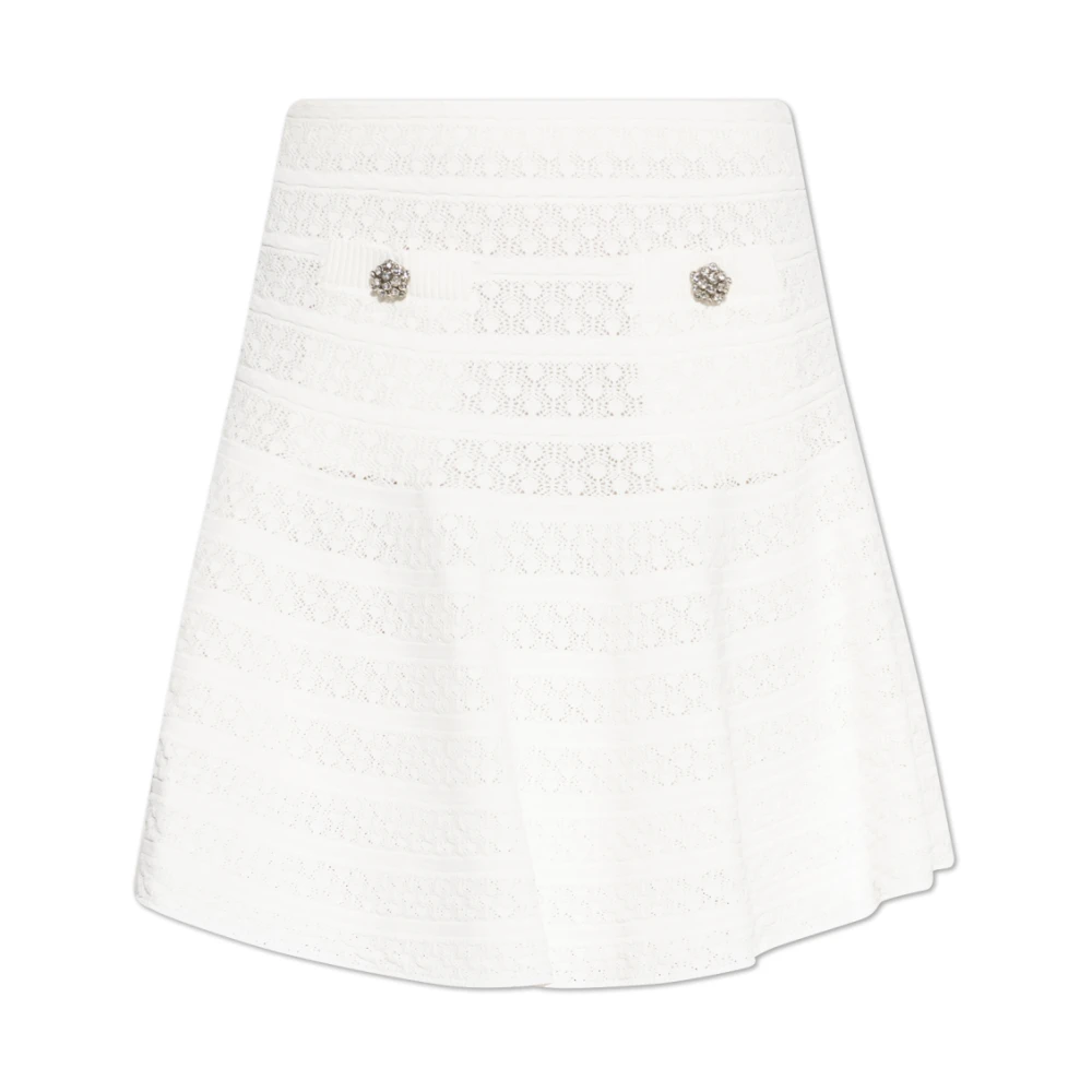 Self Portrait Women's White Short Skirts, S, Pointelle Knit Mini Skirt