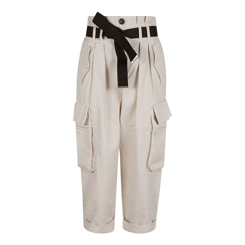 Pinko Geverfde Gabardine Broek Over Fit White Dames
