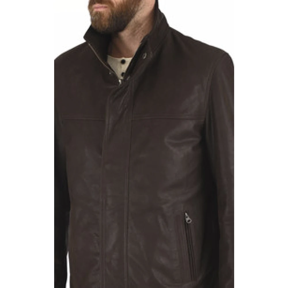 La Canadienne Bruine Nubuck Leren Jas met Afneembare Wollen Rand Brown Heren