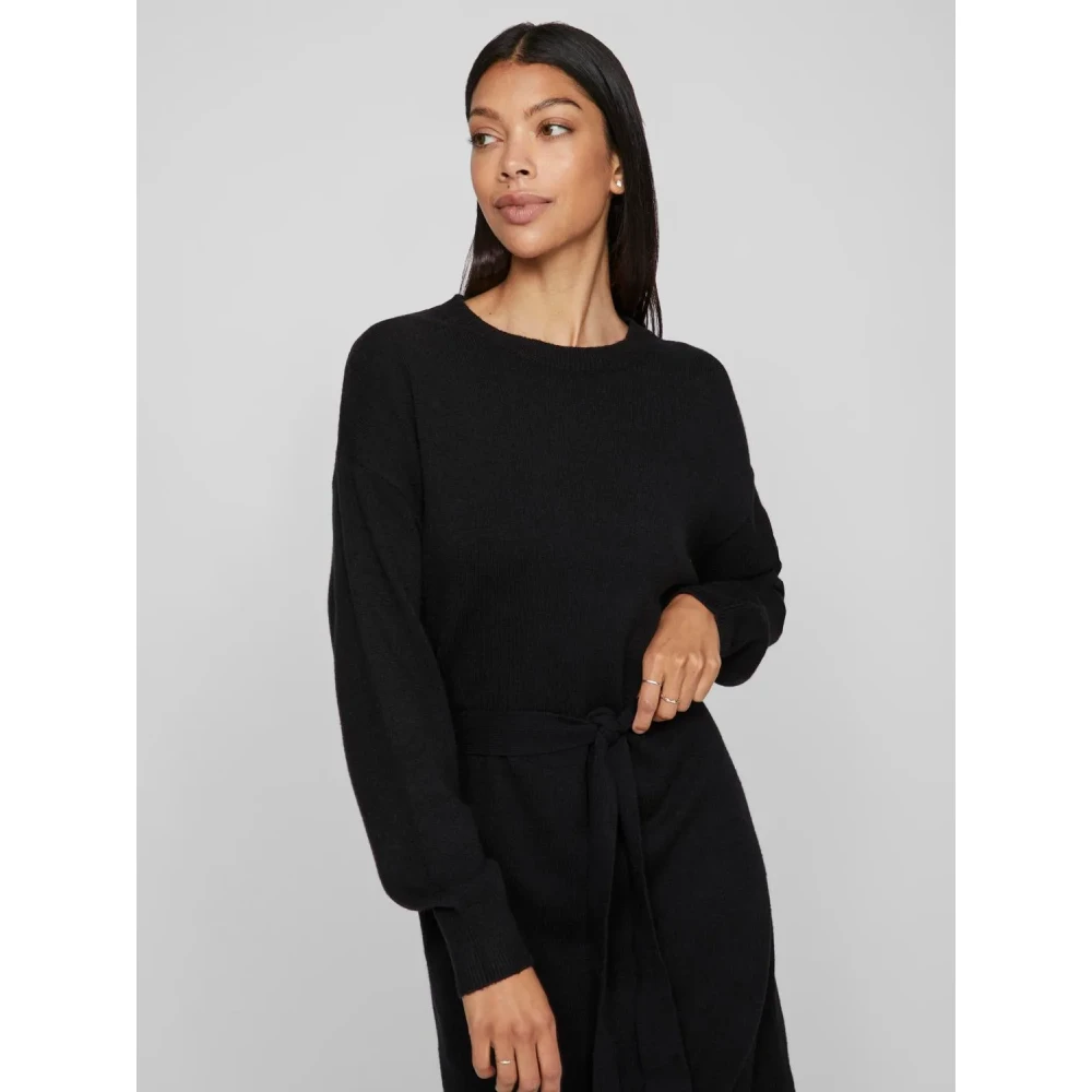 Vila Jurk met lange mouwen en tailleband Black Dames