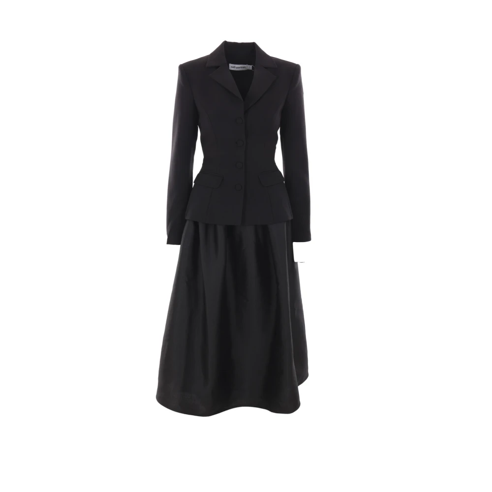 Self Portrait Zwart Geruite Midi Jurk Black Dames