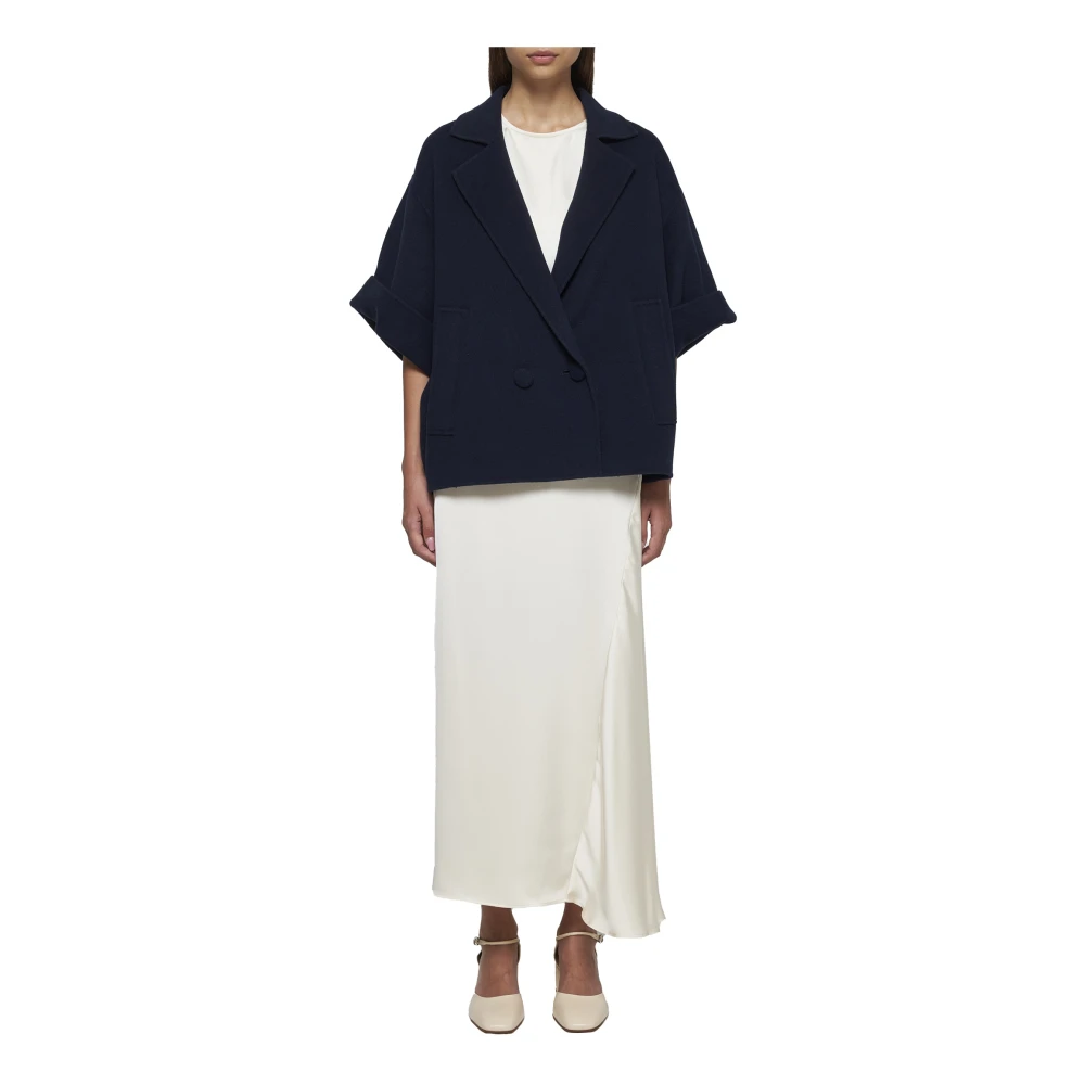 Max Mara Weekend Navy Blue Wollen Jas Blue Dames