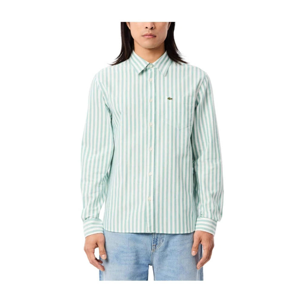 Lacoste Uomo Verde Camicia A Righe A Maniche Lunghe