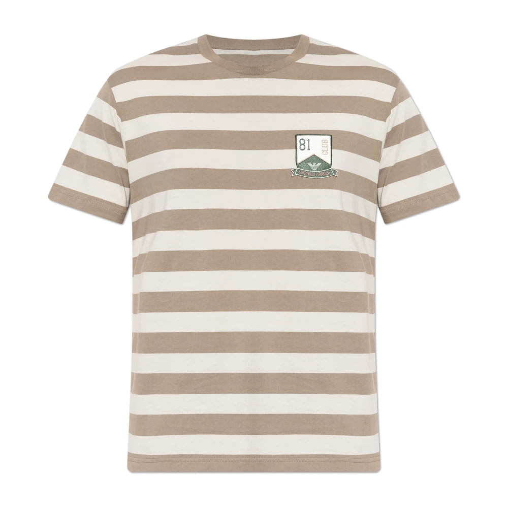 Emporio Armani Herren Beige Gestreiftes T-Shirt Mit Logo-Patch