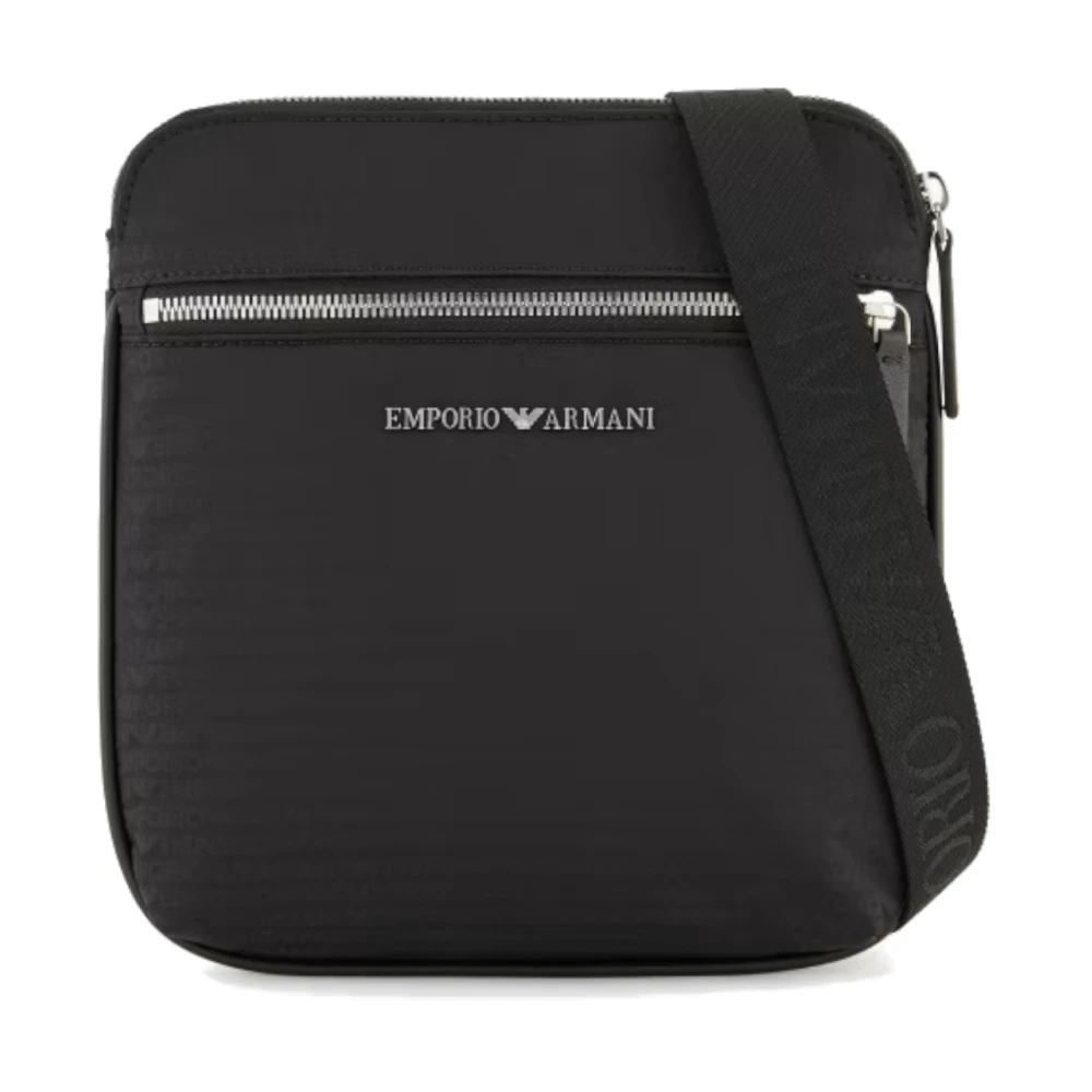 Emporio Armani Zwarte Nylon Jacquard Logo Schoudertas Black Heren