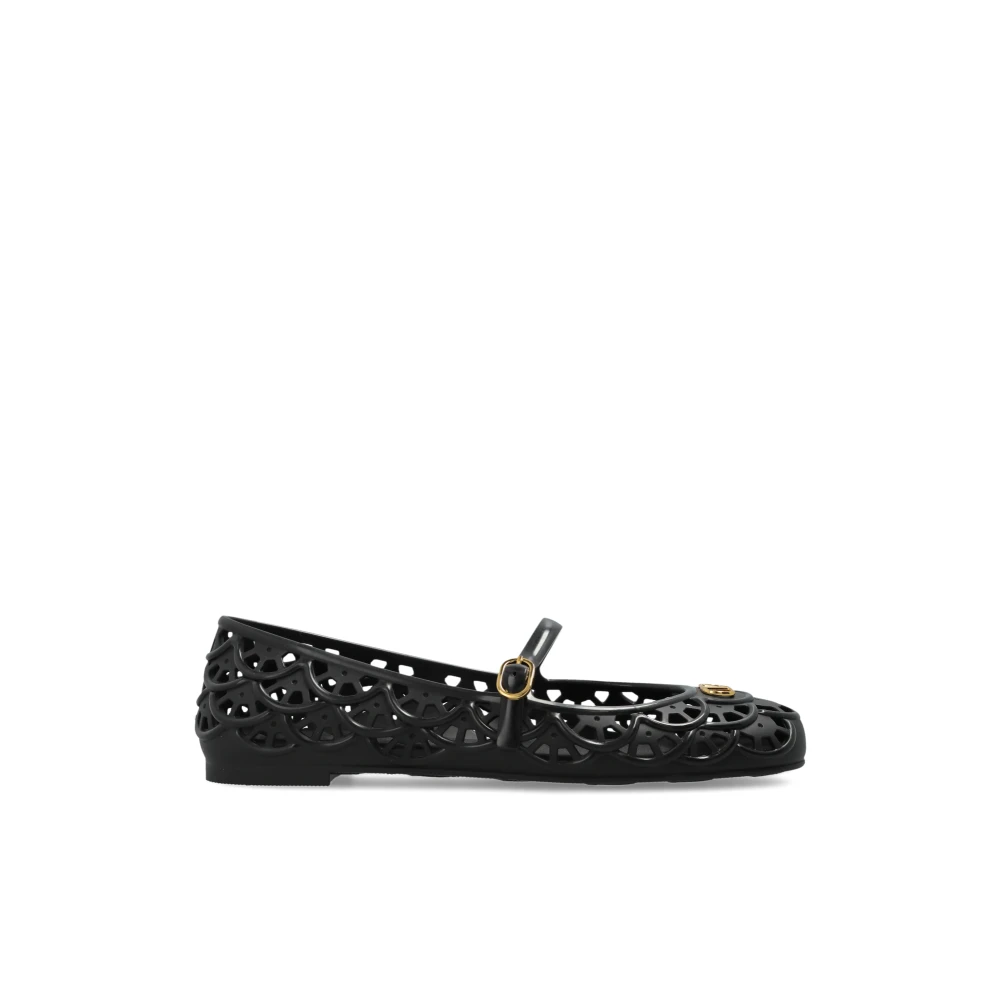 Valentino Garavani , Ballerina Shoes, Female, Black, 5 Uk, Ondette Rubber Ballerina With Scallop Pattern 05Mm
