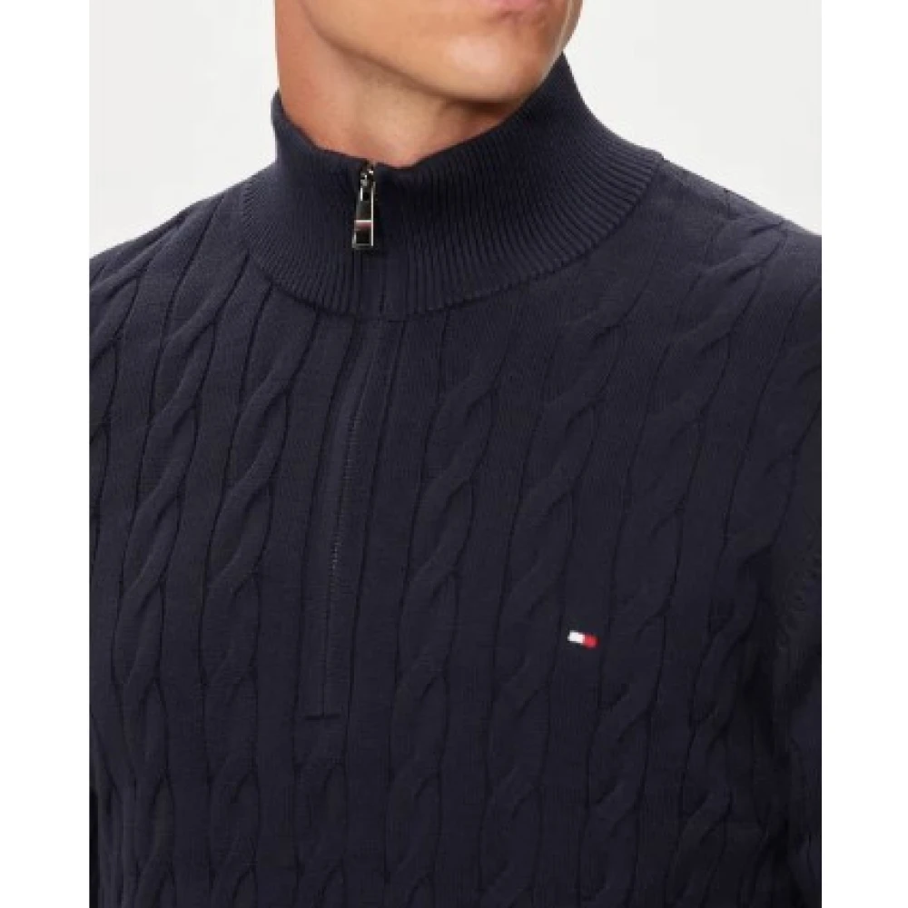 Tommy Hilfiger Klassieke Katoenen Kabelrits Trui Blue Heren