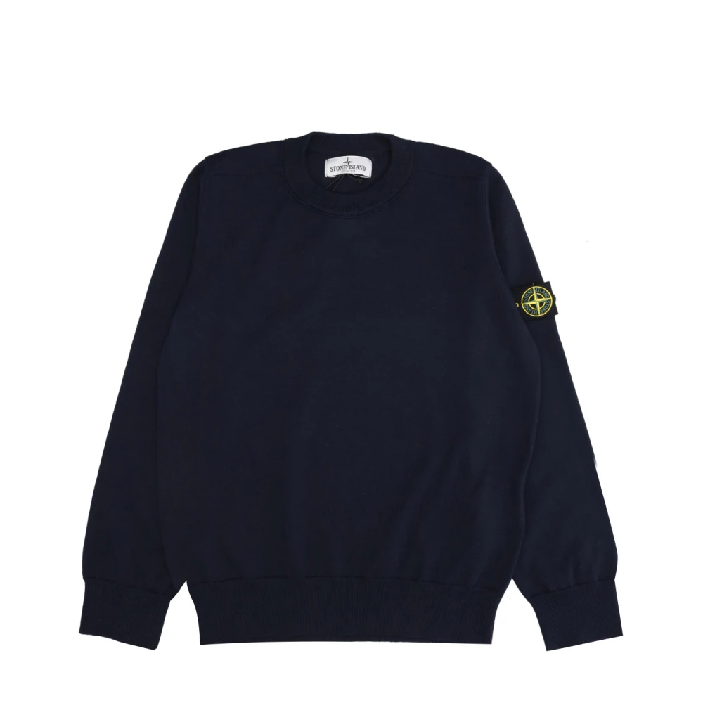 Stone Island Boys Blue Kids Knitwear, 8 Y, Cotton Ribbed Crew Neck Jumper