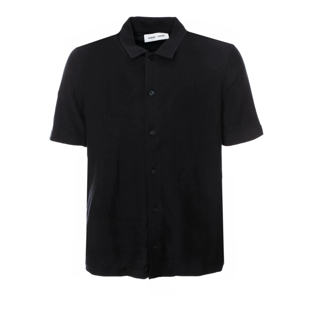 Samsøe Gestructureerd Shirt met Kent Kraag Black Heren