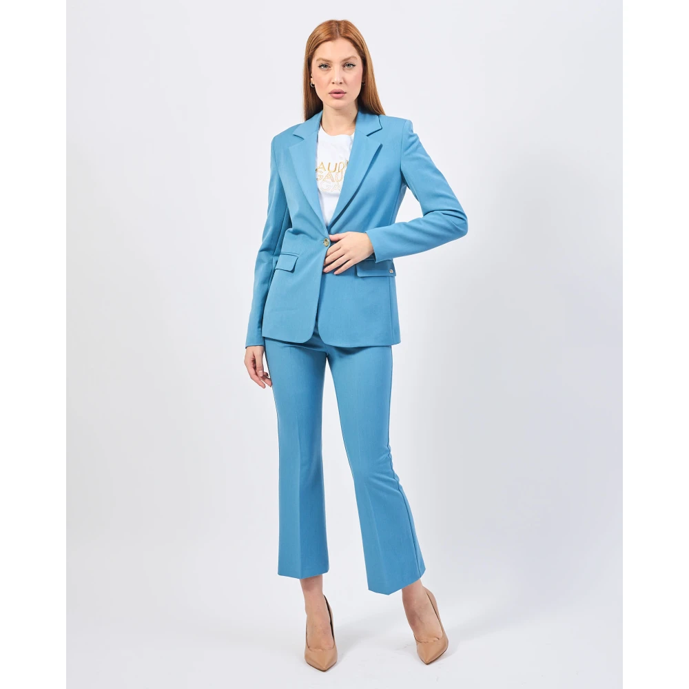 Gaudi Blauwe elastische blazer met klassieke revers Blue Dames