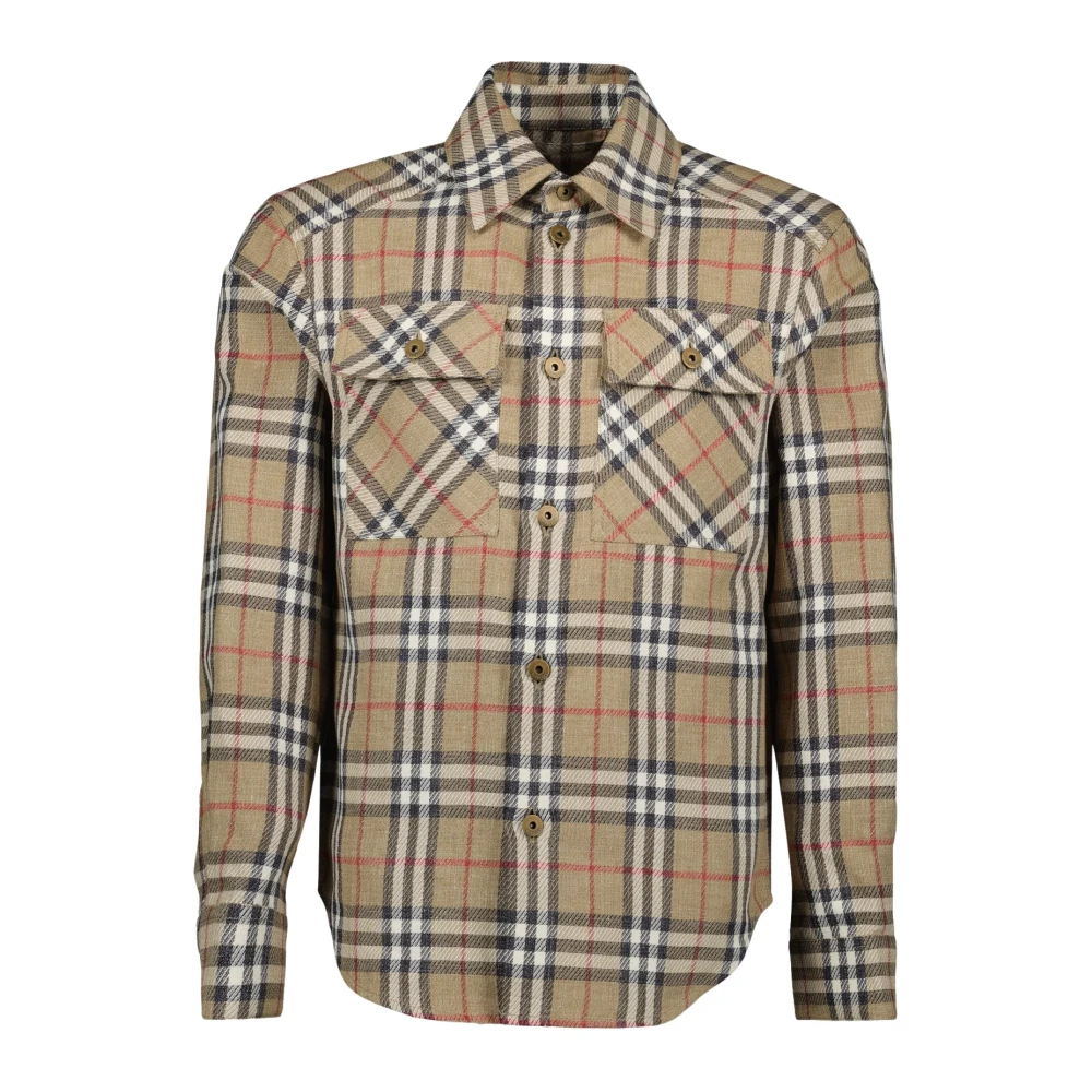 Burberry Hombre Beige - Camisa A Cuadros De Algodón Y Lino - Shirts - L - Camisa A Cuadros De Algodón Y Lino