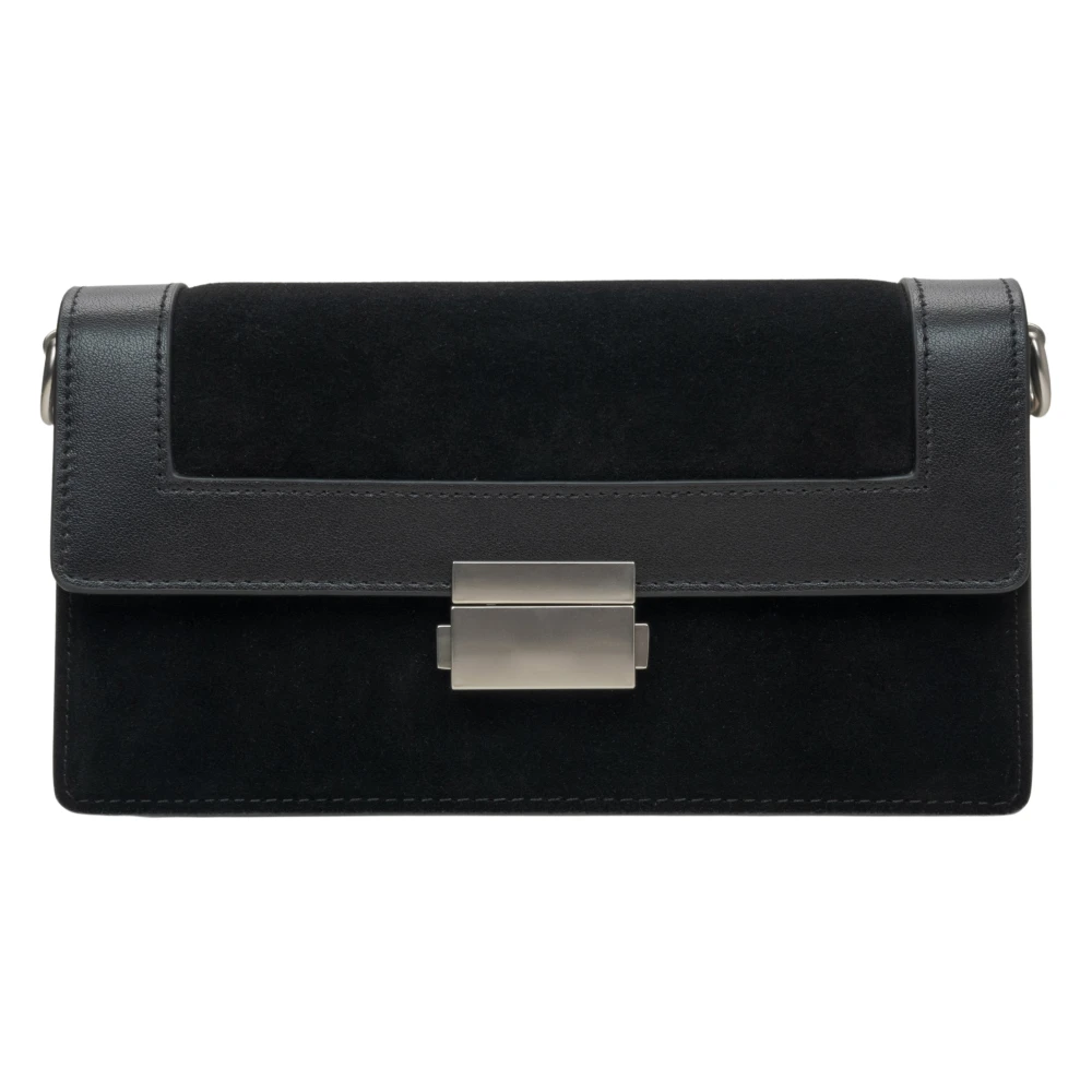 Estro Dames Kleine Zwarte Tas gemaakt van Leer en Velours met Zilveren Details Er00115769 Black Dames