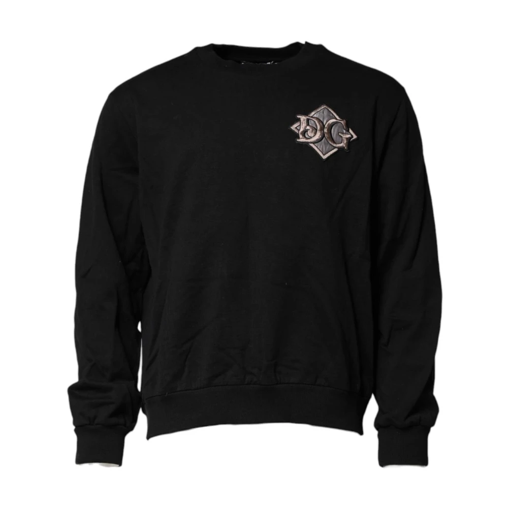 Dolce & Gabbana Men's Black Sweatshirts, 4XL, Logo Embroidery Sweatshirt Jumper